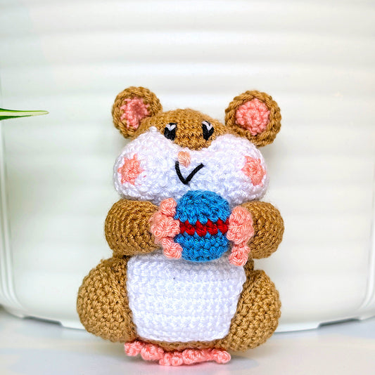 Hamster with Ball (Sand Brown) Amigurumi - Handmade Crochet Figurine