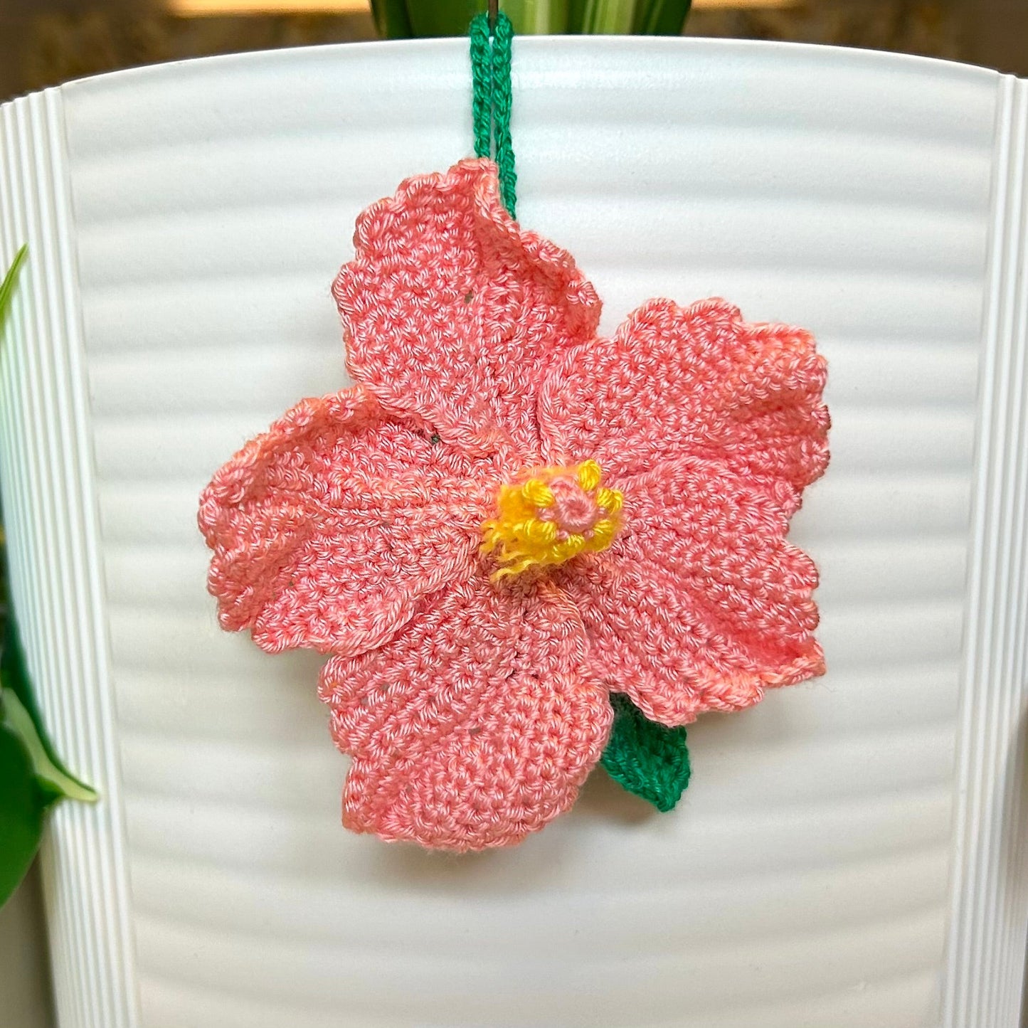 Crochet melon pink hibiscus bag charm
