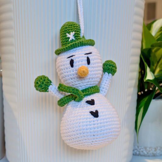 Snowman Amigurumi in Green - Medium - Crochet Plush Ornament