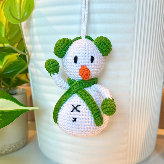 Snowman Amigurumi in Green - Medium - Crochet Plush Ornament