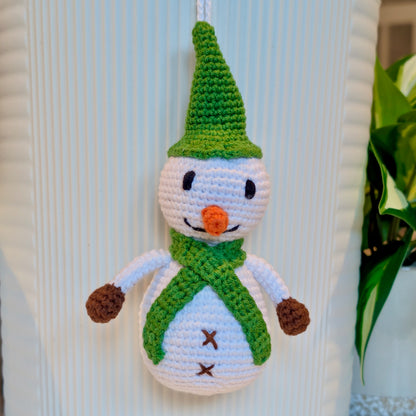 Snowman Amigurumi in Green - Medium - Crochet Plush Ornament