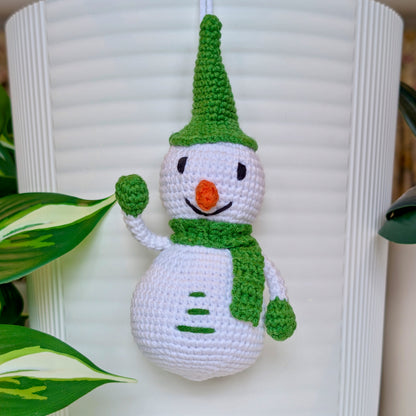 Snowman Amigurumi in Green - Medium - Crochet Plush Ornament