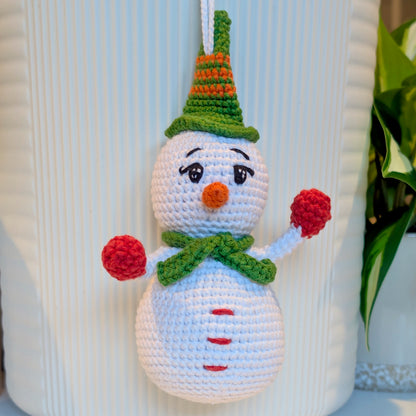 Snowman Amigurumi in Green - Medium - Crochet Plush Ornament