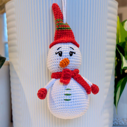 Snowman in Red Amigurumi - Medium - Crochet Plush Ornament