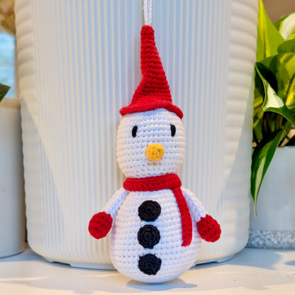 Snowman in Red Amigurumi - Medium - Crochet Plush Ornament