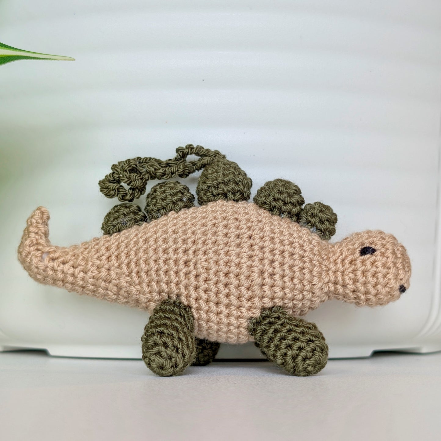 Stegosaurus Plush Charm - Beige and Green Crochet Dino