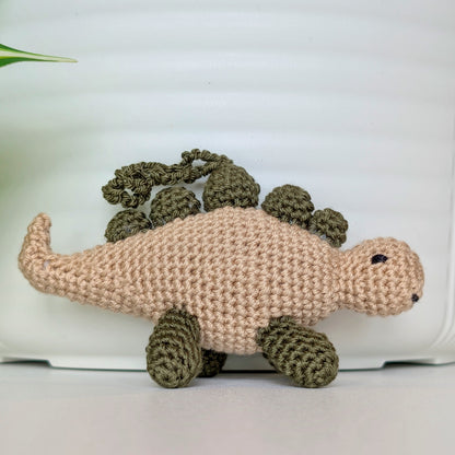 Stegosaurus Plush Charm - Beige and Green Crochet Dino