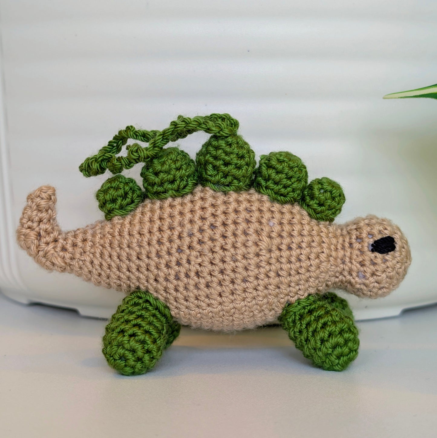 Stegosaurus Plush Charm - Beige and Green Crochet Dino