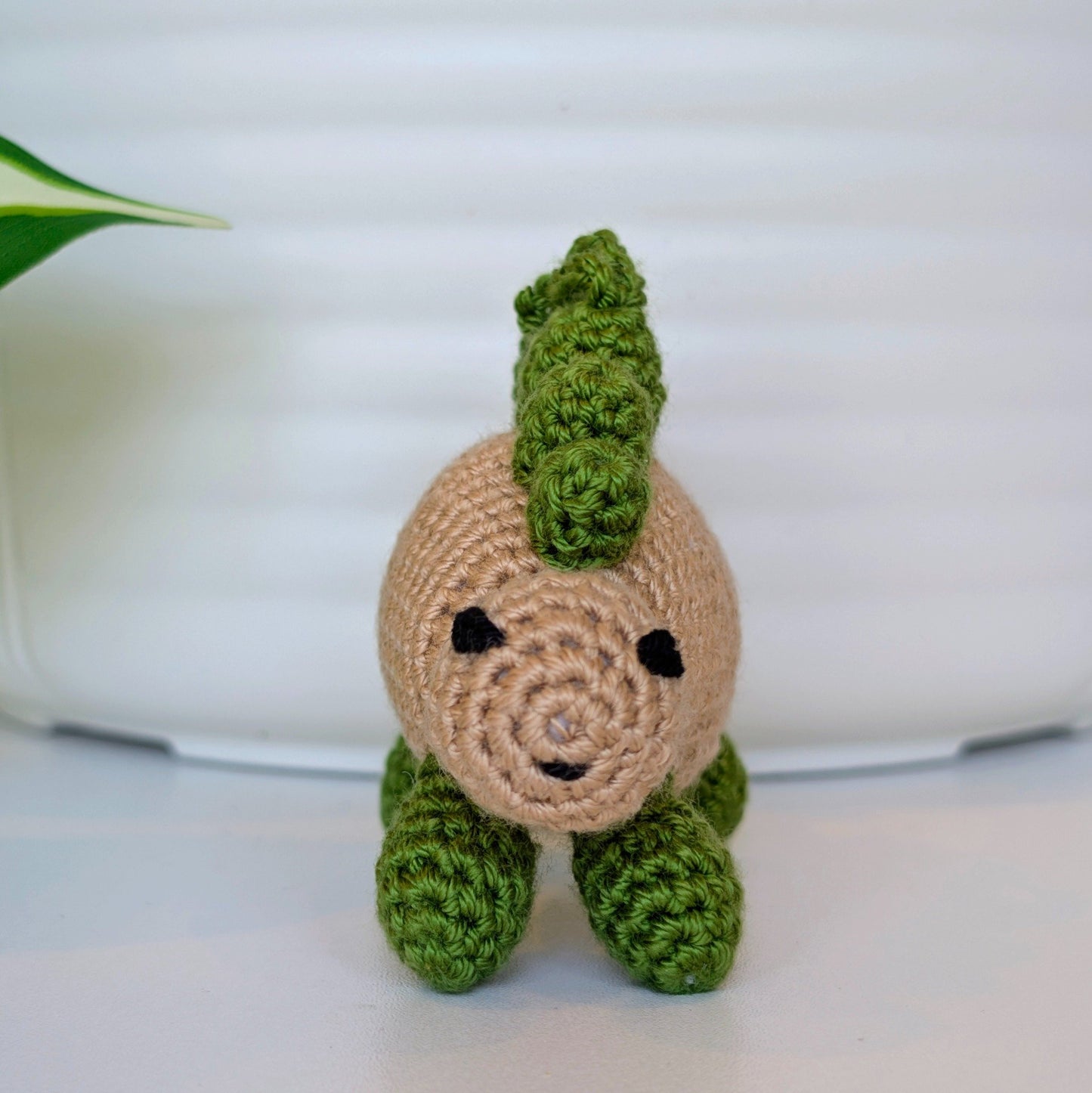 Stegosaurus Plush Charm - Beige and Green Crochet Dino