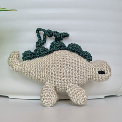 Stegosaurus Plush Charm - Beige and Green Crochet Dino