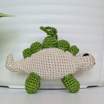 Stegosaurus Plush Charm - Beige and Green Crochet Dino