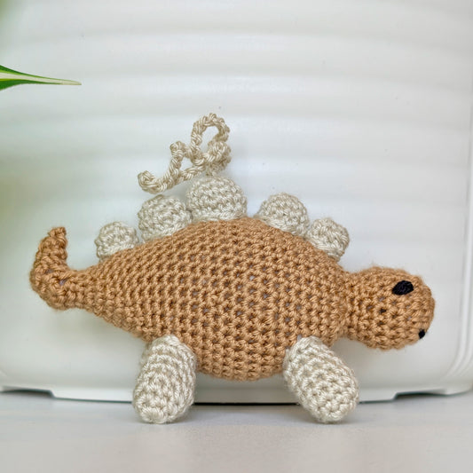 Stegosaurus Plush Charm - Brown Crochet Dino