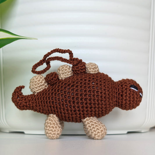 Stegosaurus Plush Charm - Brown Crochet Dino