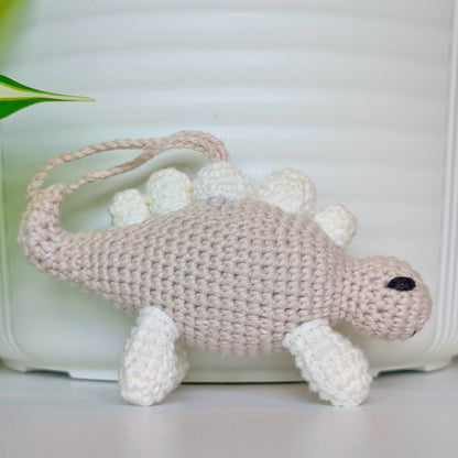 Stegosaurus Plush Charm - Gray and Cream Shades - Crochet Dino