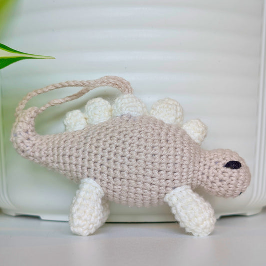 Stegosaurus Plush Charm - Gray and Cream Shades - Crochet Dino