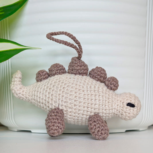 Stegosaurus Plush Charm - Gray and Cream Shades - Crochet Dino