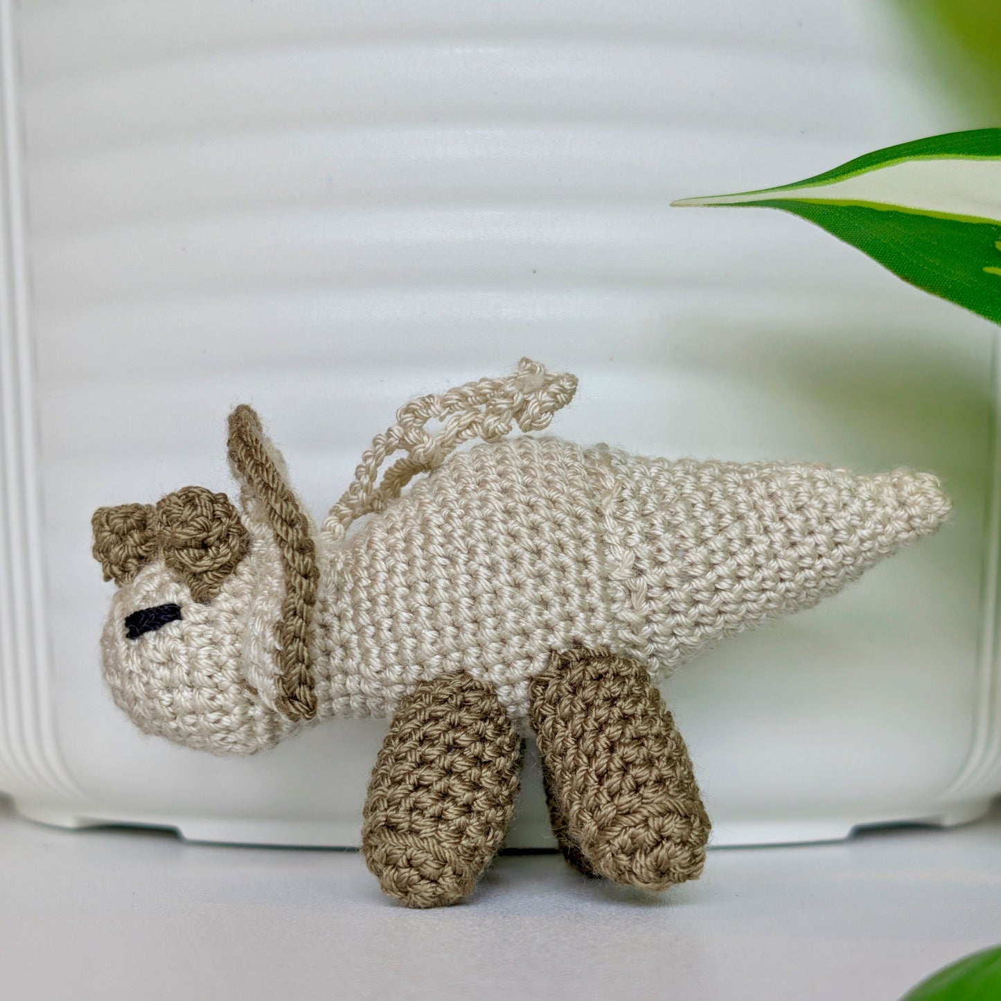 Triceratops Beige Plush Charm - Crochet Dino