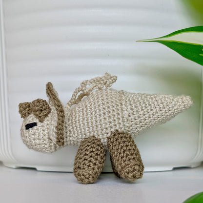 Triceratops Beige Plush Charm - Crochet Dino