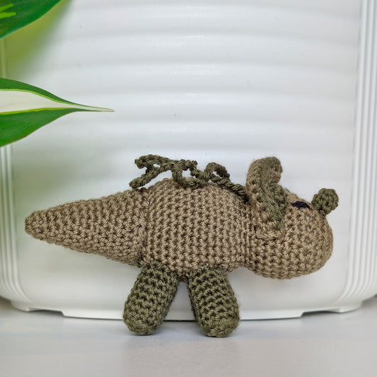 Triceratops Green Plush Charm - Crochet Dino
