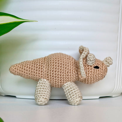 Triceratops Beige Plushie - Crochet Dino