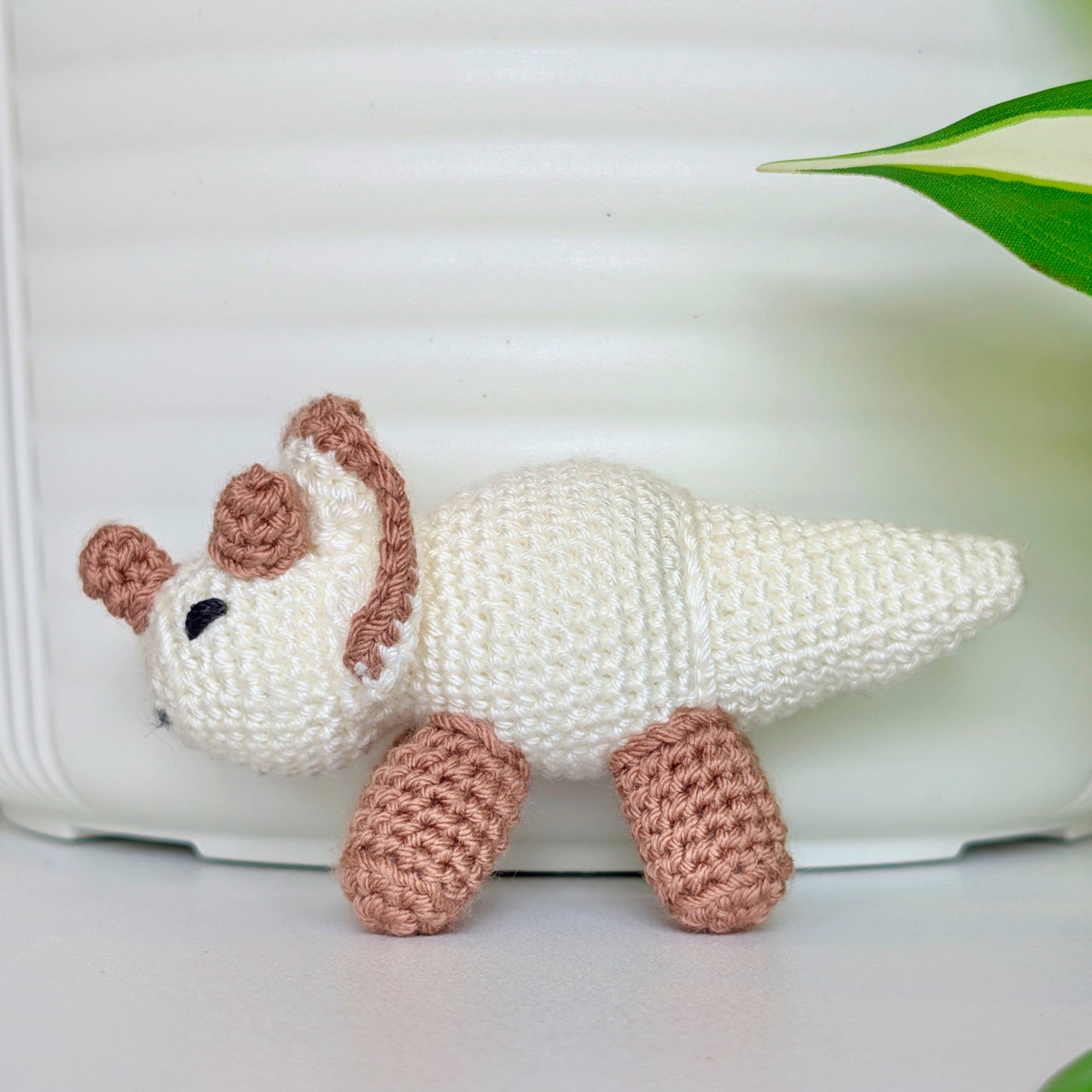 Triceratops Cream Plushie - Crochet Dino