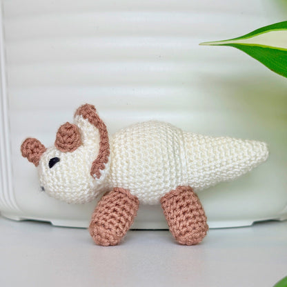 Triceratops Cream Plushie - Crochet Dino