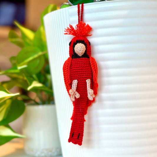 Cardinal Amigurumi - Handmade Crochet Plush Bird Charm