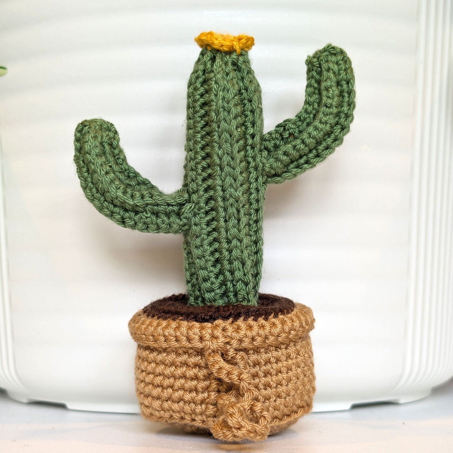 Saguaro Cactus (Beige Pot) - S/M - Crochet Plush Keychain
