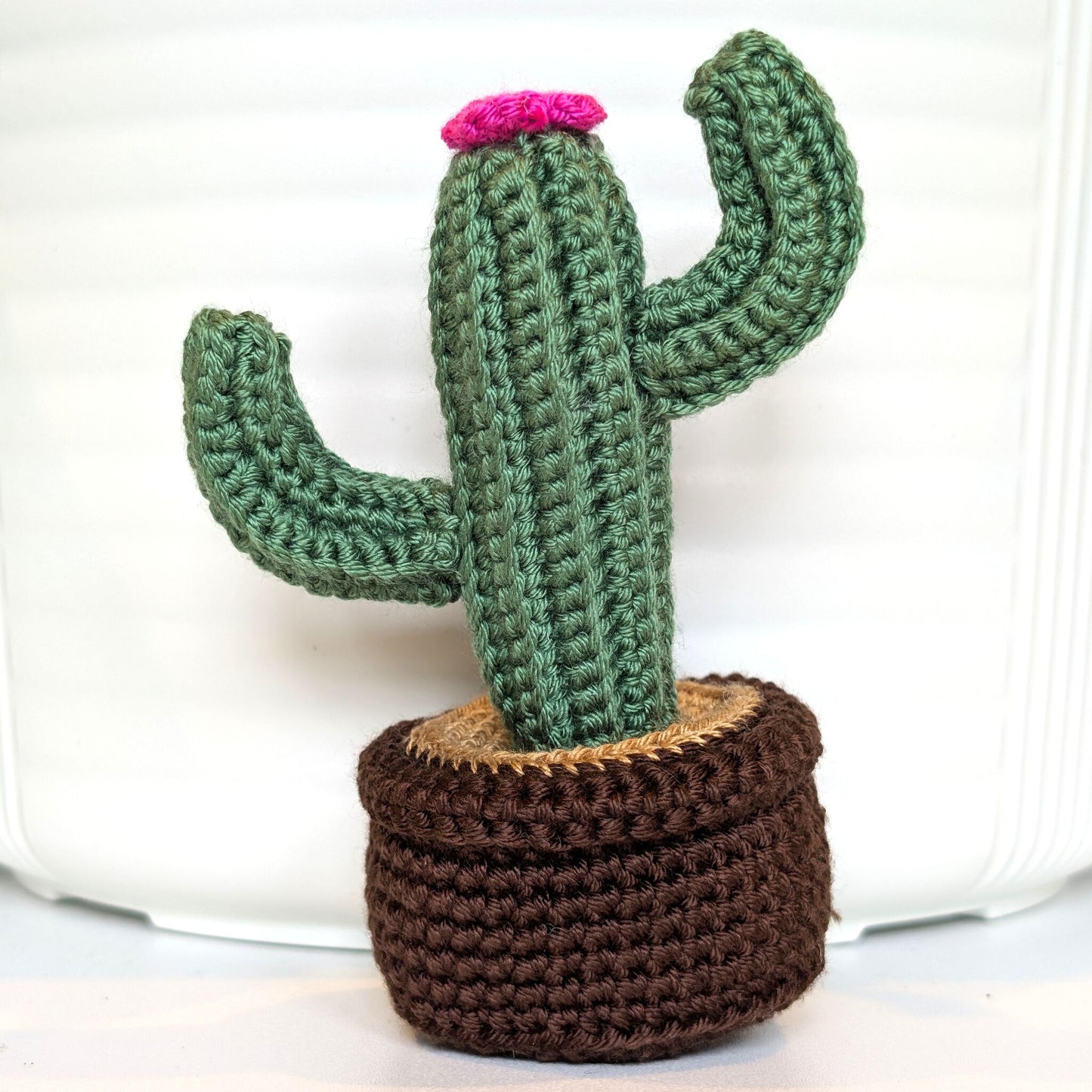 Saguaro Cactus (Brown Pot) - S/M - Crochet Plush Keychain