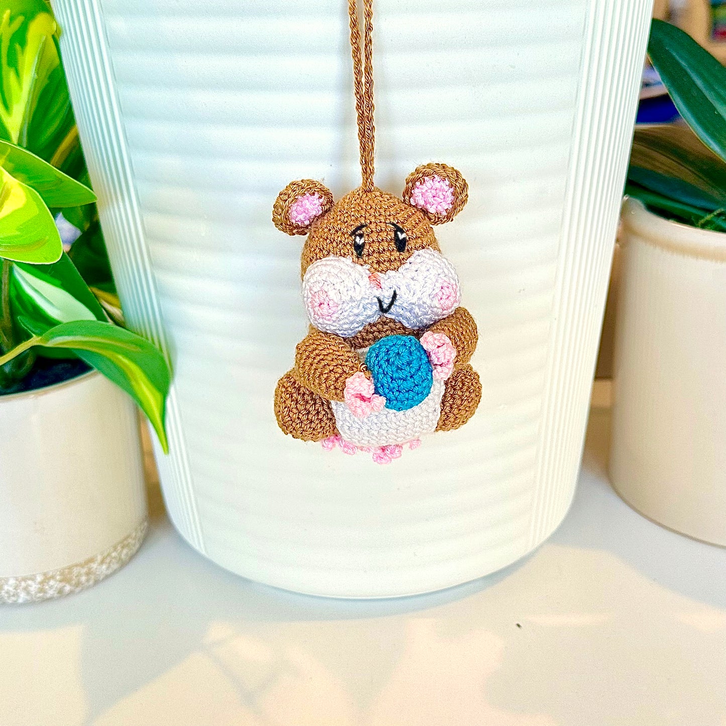 Hamster with Ball (Beige) Crochet Ornament