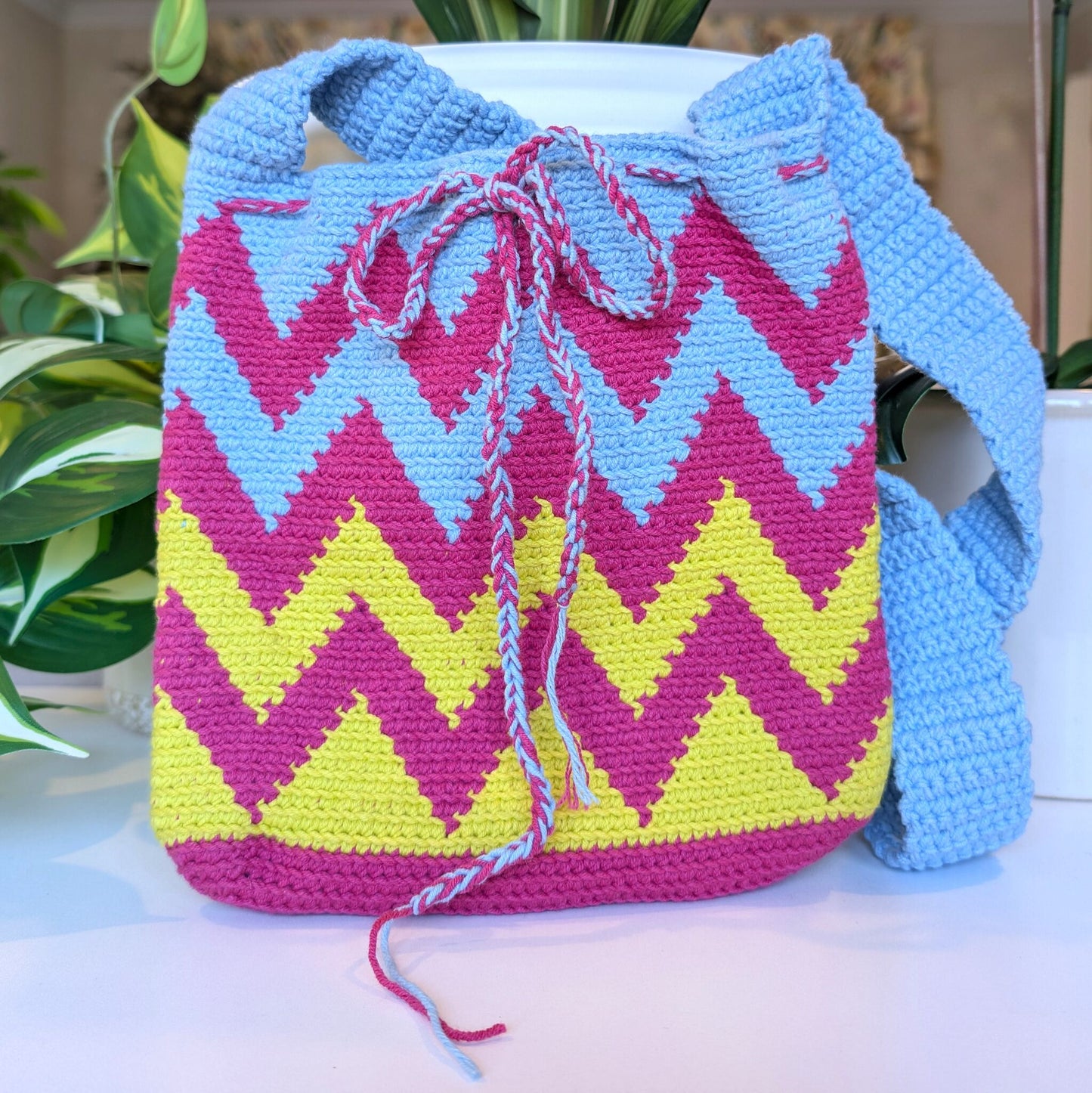Shoulder Bag - Amigurumi Rose and Chartreuse Zigzag Pattern