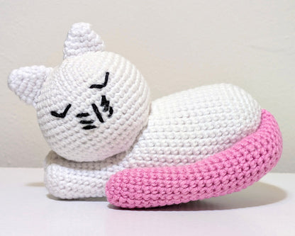 Cat Sleeping (White Medium) Amigurumi - Crochet Plushie
