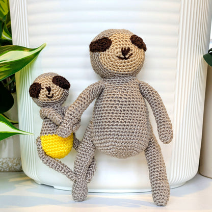 Sloth Mom and Baby in Pants Crochet Plushie