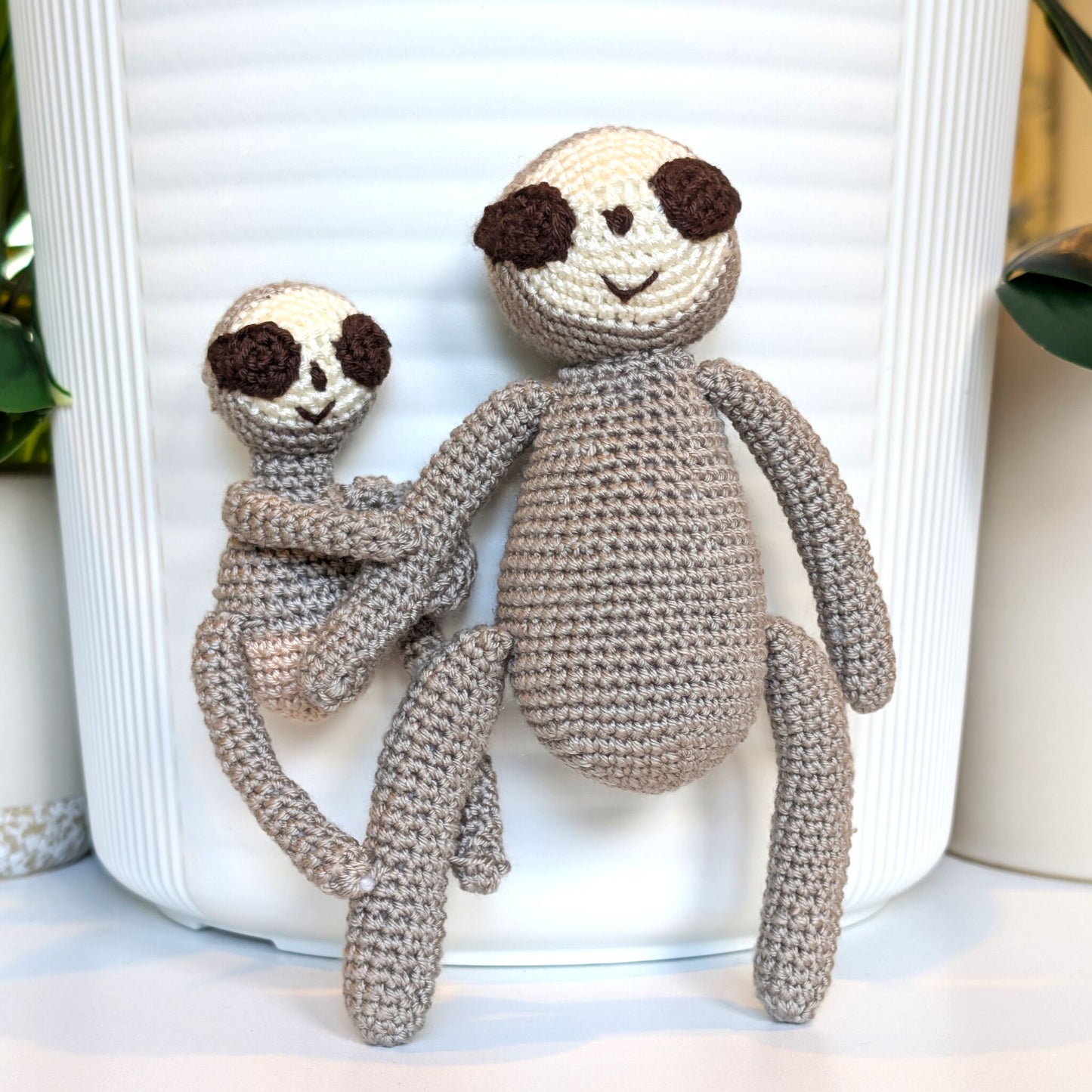 Sloth Mom and Baby in Pants Crochet Plushie