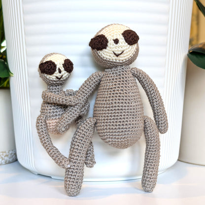 Sloth Mom and Baby in Pants Crochet Plushie