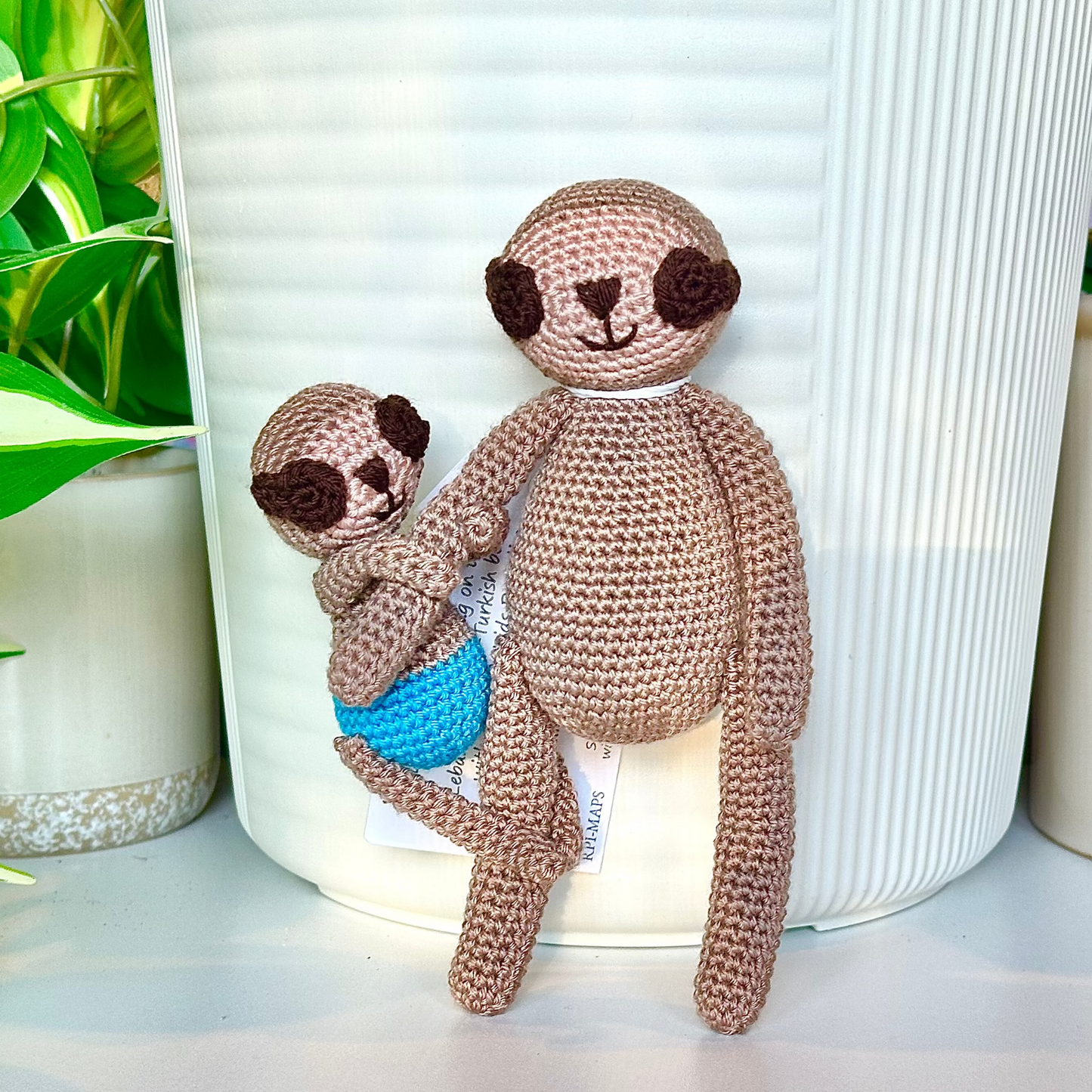 Sloth Mom and Baby in Pants Crochet Plushie