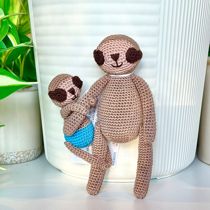 Sloth Mom and Baby in Pants Crochet Plushie
