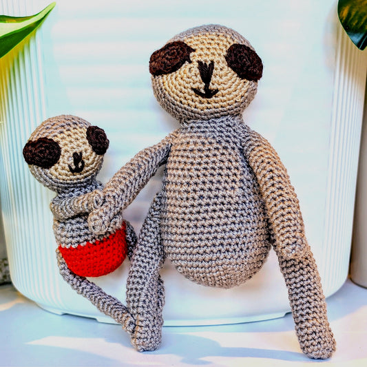 Sloth Mom and Baby in Pants Crochet Plushie