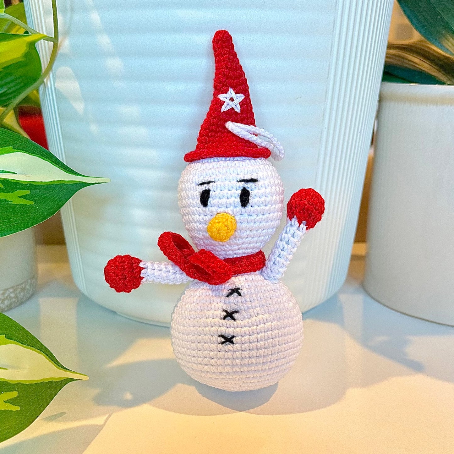 Snowman in Red Amigurumi - Medium - Crochet Plush Ornament