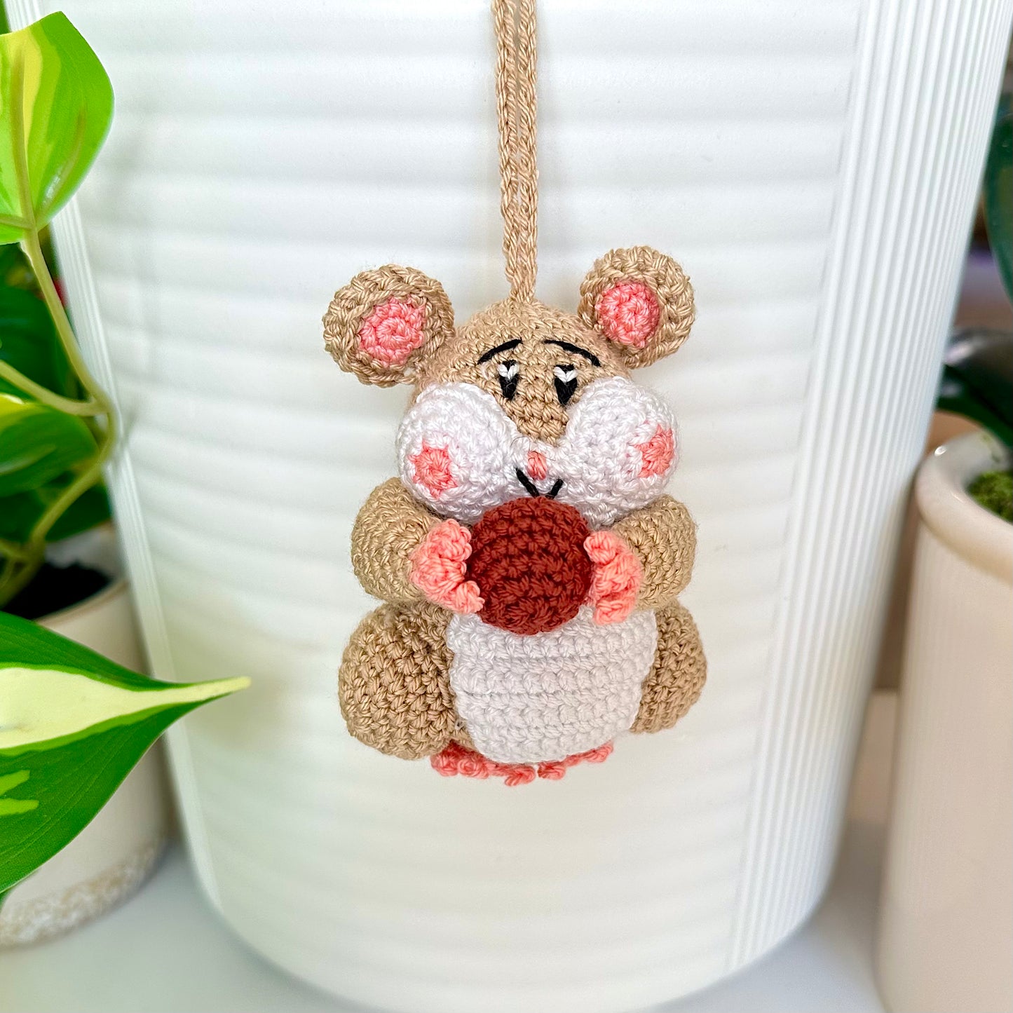 Hamster with Ball (Beige) Crochet Ornament