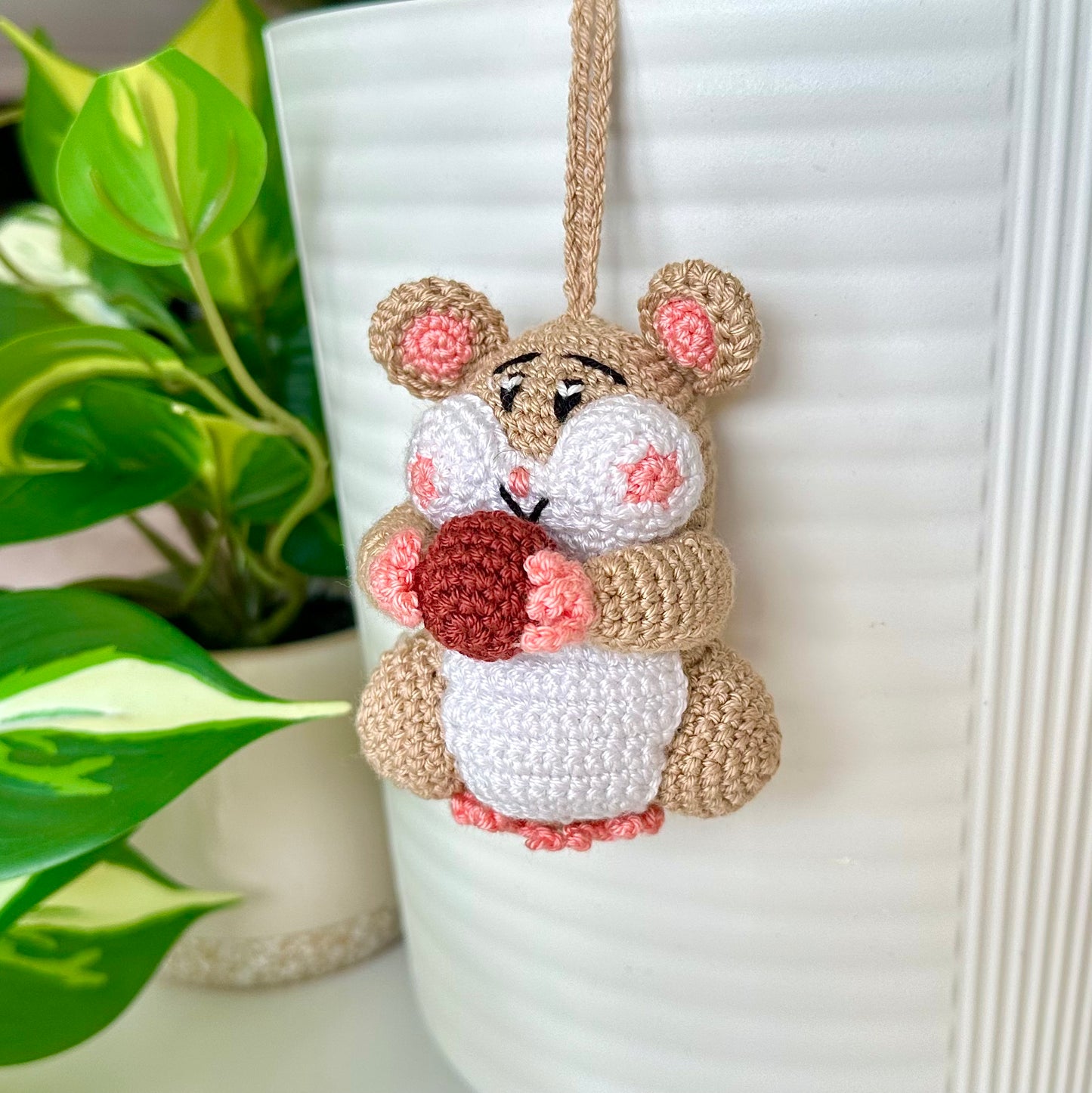 Hamster with Ball (Beige) Crochet Ornament