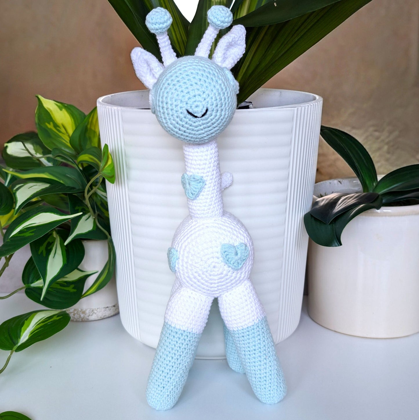 Giraffe Standing in Hearts Amigurumi - Handmade Crochet Plushie