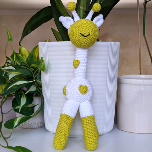 Giraffe Standing in Hearts Amigurumi - Handmade Crochet Plushie