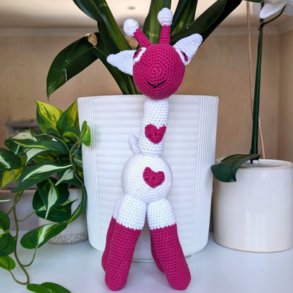Giraffe Standing in Hearts Amigurumi - Handmade Crochet Plushie
