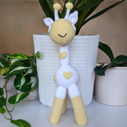 Giraffe Standing in Hearts Amigurumi - Handmade Crochet Plushie