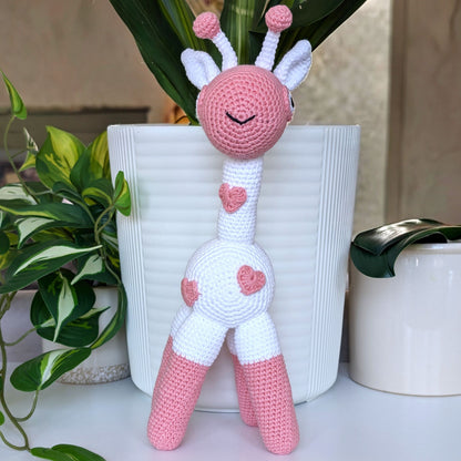 Giraffe Standing in Hearts Amigurumi - Handmade Crochet Plushie