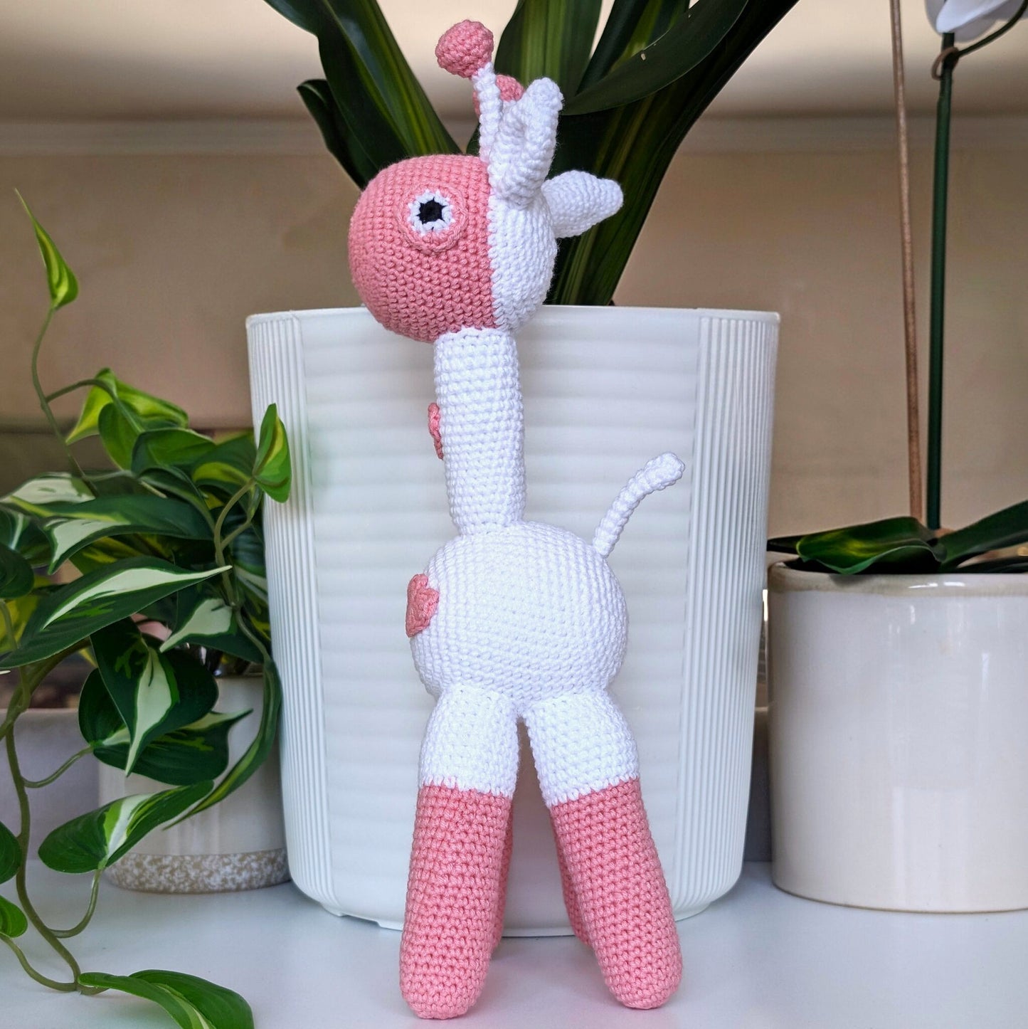 Giraffe Standing in Hearts Amigurumi - Handmade Crochet Plushie