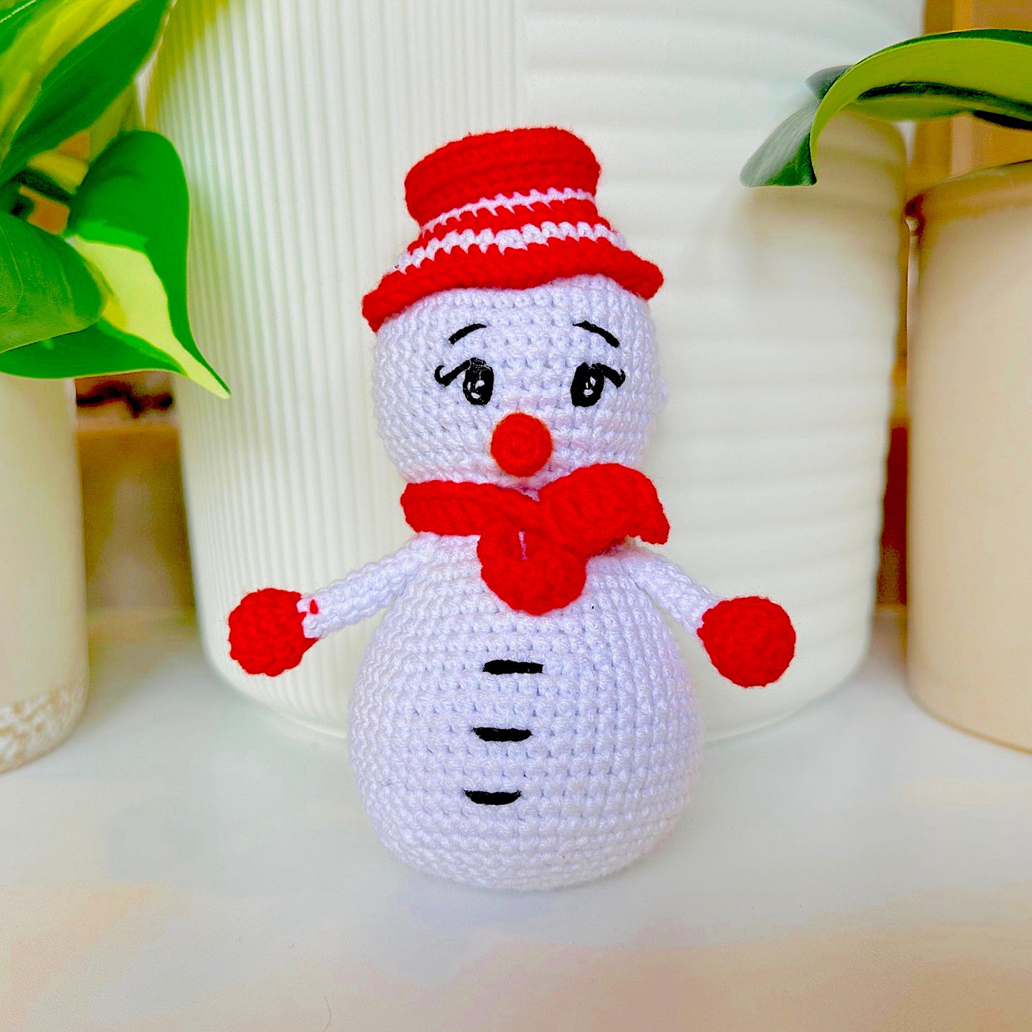 Snowman in Red Amigurumi - Medium - Crochet Plush Ornament