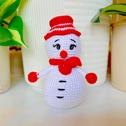 Snowman in Red Amigurumi - Medium - Crochet Plush Ornament