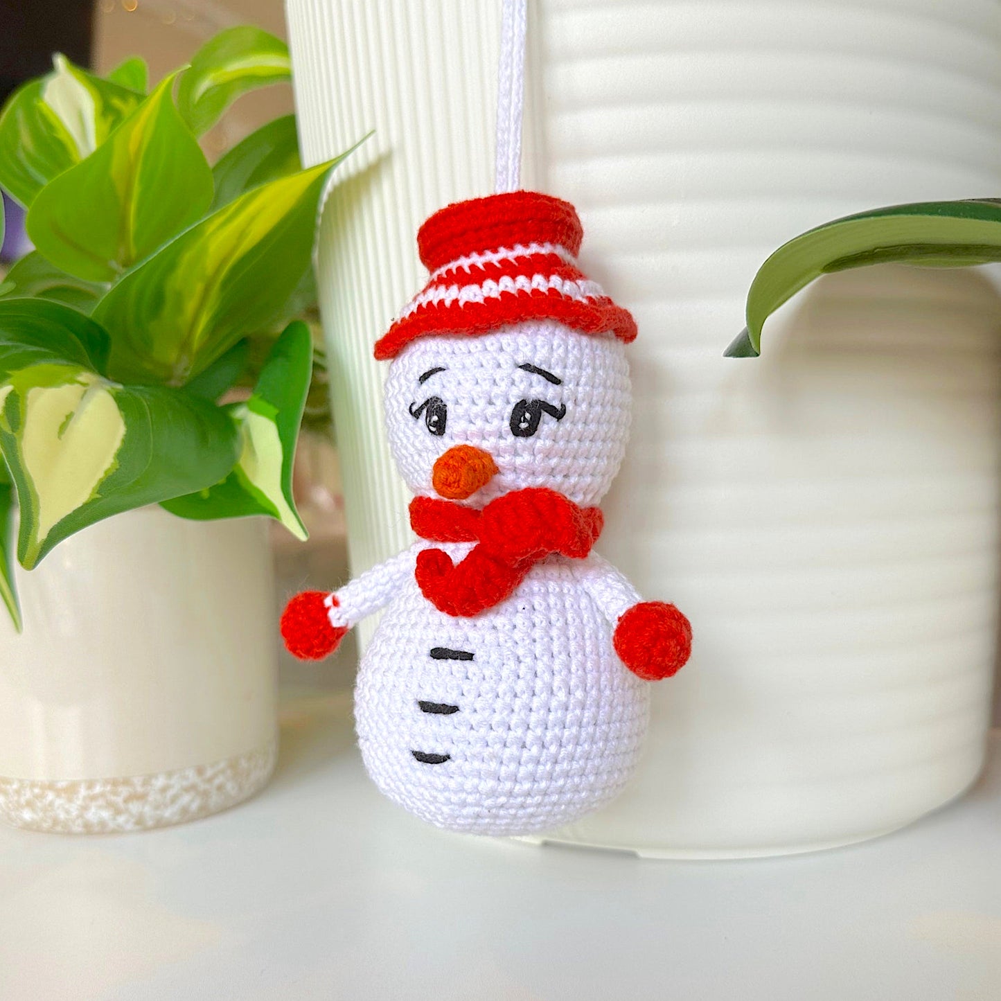 Snowman in Red Amigurumi - Medium - Crochet Plush Ornament